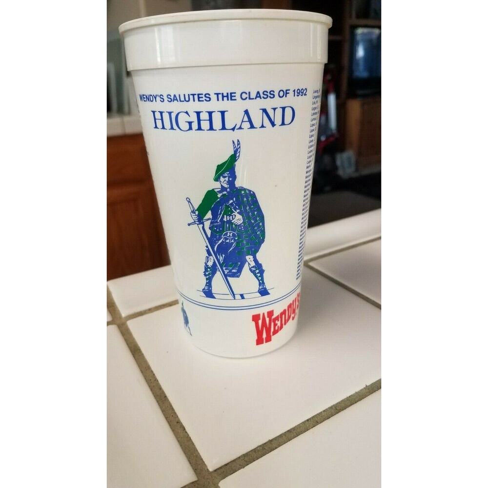 VINTAGE Bakersfield CA 1992 Wendy's Highland High School Graduate Class List Cup